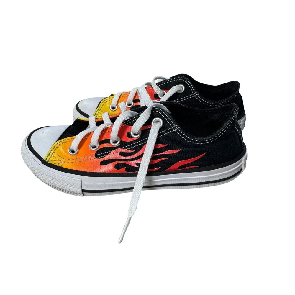 Converse Chuck Taylor All Star Ox Youth 13 Black Orange Flame Sneakers 366197F